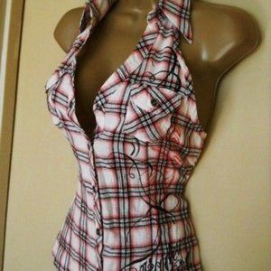 Harley Davidson Pink Plaid Ladies Halter Top
